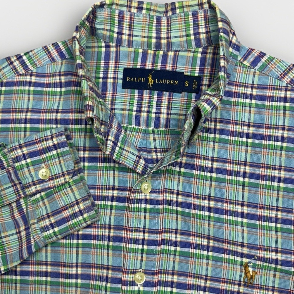 Polo Ralph Lauren Shirt Mens Small Colorful Plaid Long Sleeve Cotton Flesh Pony